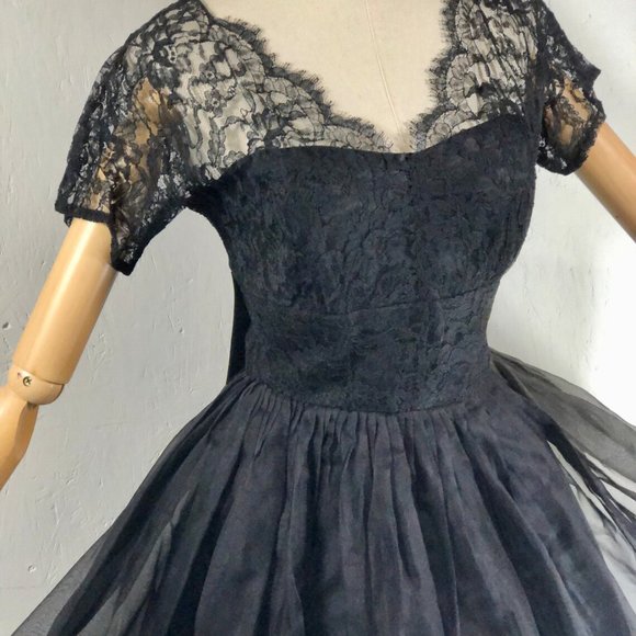 black organza lace fit flare / sheer illusion top - Picture 4 of 10